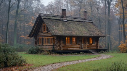 Obraz premium Wooden House in the Forest