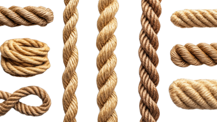 Various rope types and knots isolated on black background for design use