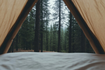 A tent with a view of the forest