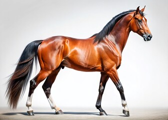 Fototapeta premium Majestic Bay Trotter Horse: Powerful Side Profile on White Background