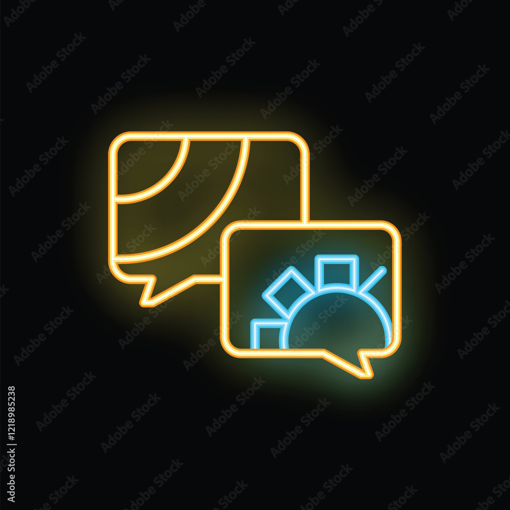 Aufkleber two speech bubbles are glowing, one with a globe inside and one with a progress chart