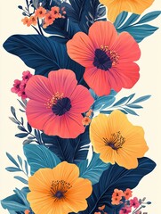 Vibrant tropical floral arrangement on white for textile design