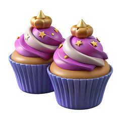 Two Delicious Purple and Gold Cupcakes with Star Decorations