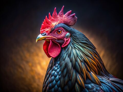 Majestic Black Asil Rooster - Close-Up Macro Photography