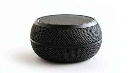 A black portable speaker with built-in Bluetooth functionality on a white isolated background