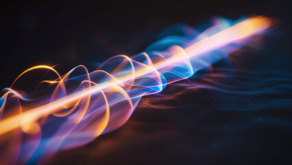 The blurred One exposure of light painting in the camera. spectral gradient light glares on a black background. The line is multicoloured and abstract. strange light effect.