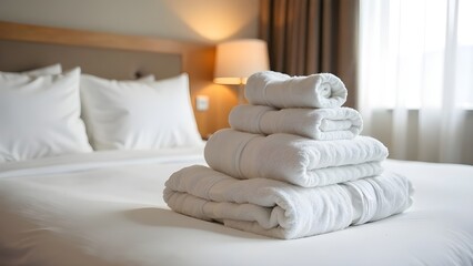 White towel on bed decoration in bedroom interior