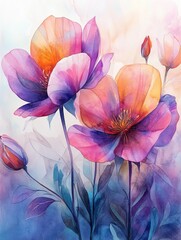 Watercolor poppies blooming in a soft, dreamy light