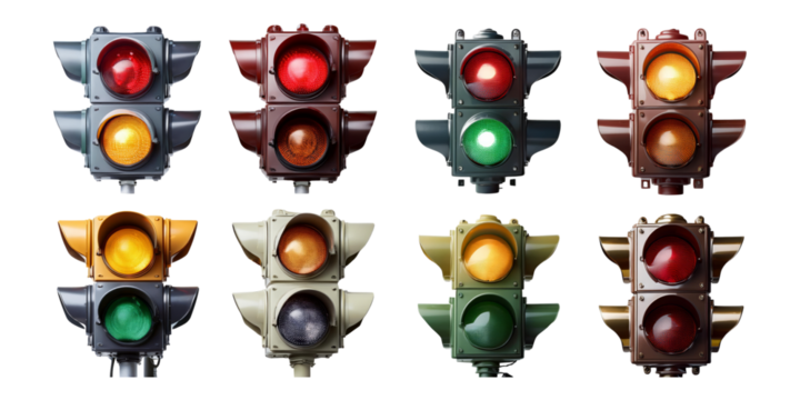 Colorful Traffic Light Collection for Urban Themes, PNG collection, set bundle, isolate on transparent or white background