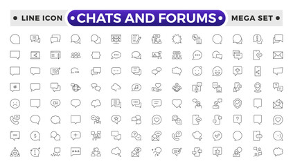 Chats and Forums icon .Approved, Checkmark box and Social media message. Chat and quote line icons. Chat speech bubble, Tick or check mark, Comment quote icons. Think, approved talk, speech bubble.