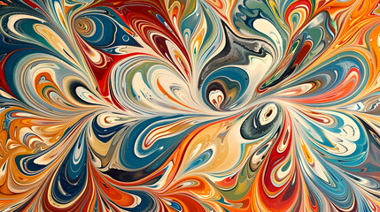 Ebru water marbling art featuring swirling patterns of vibrant colors, generative ai
