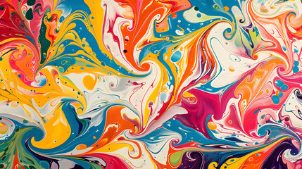 Ebru water marbling art in vibrant colors and intricate patterns, generative ai