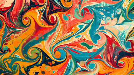 Ebru water marbling art in vibrant colors and intricate patterns, generative ai