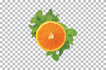 orange and mint leaf isolated on transparent background © Saddam