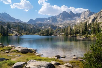 Naklejka premium lake in the mountains, Generative AI 