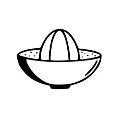a black and white drawing of an orange squeezer