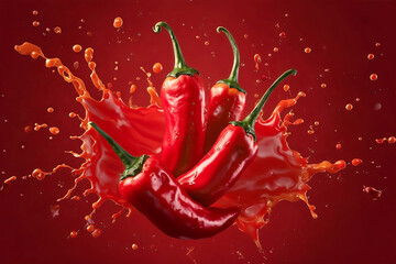 Dynamic Rendering Of Vibrant Red Chili Peppers In Splash