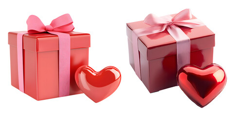 Red Gift Boxes with Heart Accents Without Background