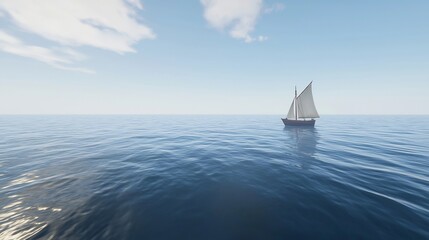 Obraz premium Calm sea, solitary sailboat, serene sky. Possible use Stock photo