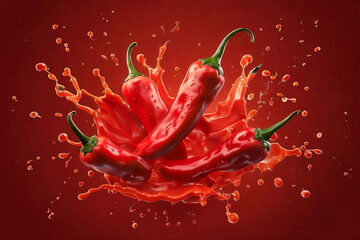 Dynamic Rendering Of Vibrant Red Chili Peppers In Splash