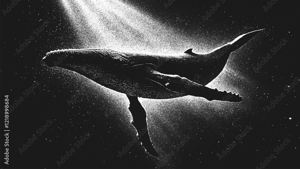 Fototapete majestic humpback whale floating gracefully in deep starry space ocean in contrast dreamlike black a
