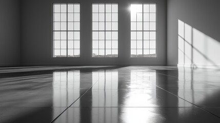 Spacious room with large window overlooking garden and hardwood floor