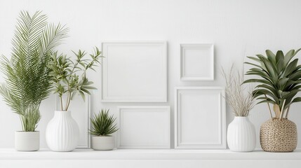 A set of modern minimalist photo frames arranged neatly on a white isolated background