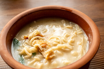 shoyu ramen in traditional bowl close up