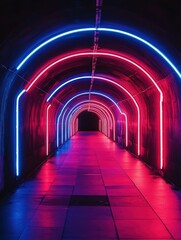 Fototapeta premium Neon lights create an immersive tunnel experience at night