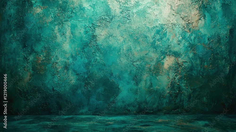 Poster a painting featuring a green and brown textured background with abstract elements and subtle variati