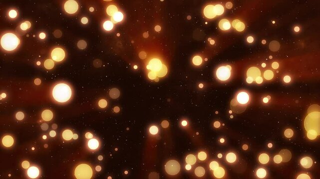 Beautiful golden circle particles in flat style. random size scaling. light ray glowing shimmer radiance. galaxy BG. Digital Art. Computer animation. Modern background. motion design. Loopable.LED 4K