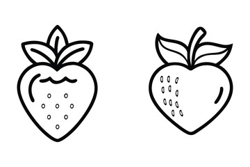 Simple line drawing strawberry black and white icon illustration.