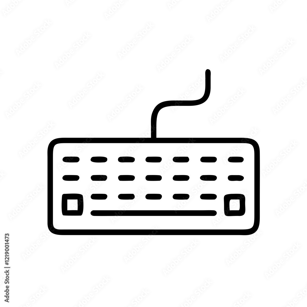 Poster black vector icon of a wired computer keyboard for technology and input devices