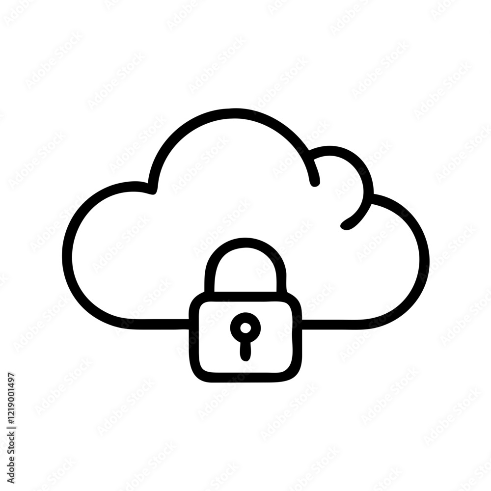 Poster cloud storage icon with padlock symbolizing security and protection.