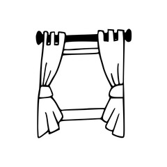 a line art drawing of a window with curtains