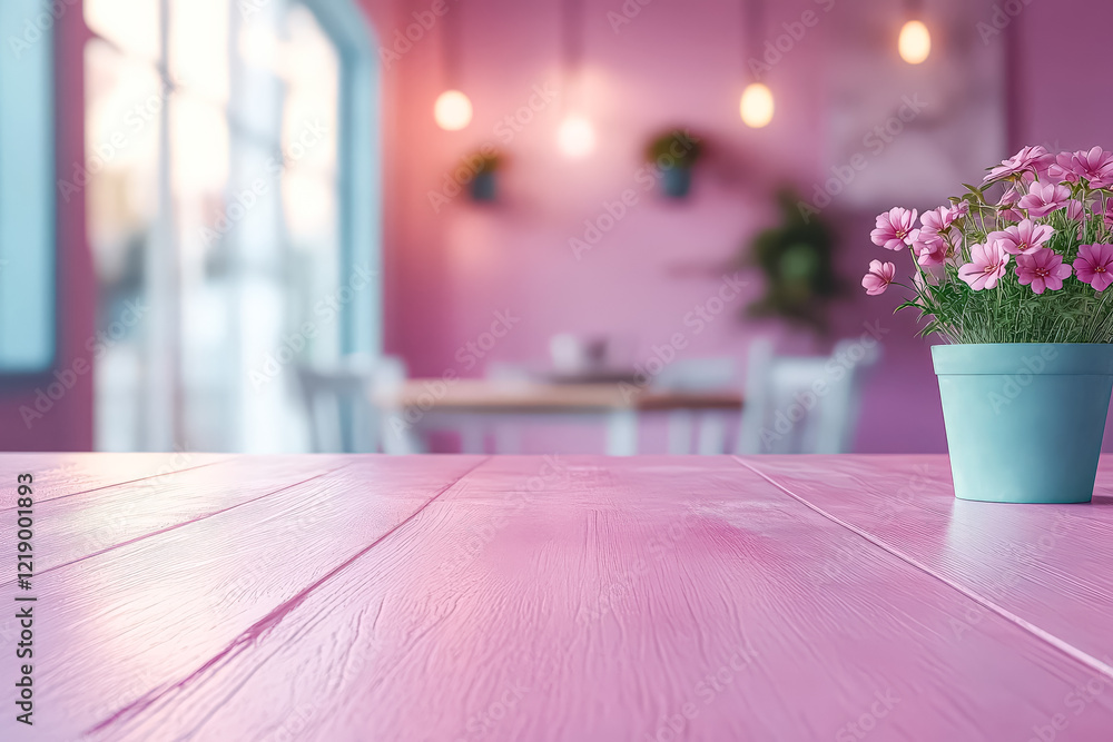 Aufkleber vase of pink flowers sits on a table in a room. the flowers are arranged in a way that they are all 