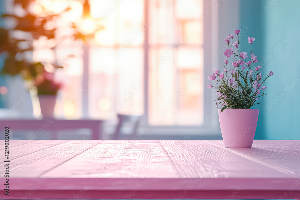 Poster vase of pink flowers sits on a table in a room. the flowers are arranged in a way that they are all 