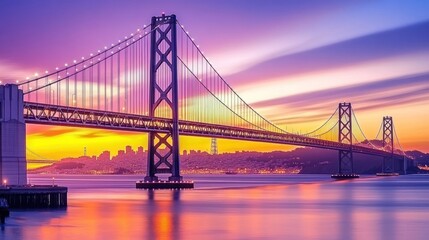 Fototapeta premium Golden Gate Bridge Sunset Panorama: San Francisco Bay's Majestic Icon