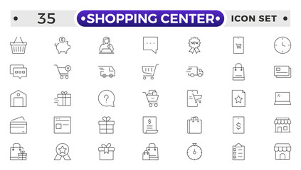Shopping center outline icon. E-Commerce line icon set. e-commerce, mobile shop, digital marketing, business, sale, delivery and others. online payment price product promotion purchase quality right.