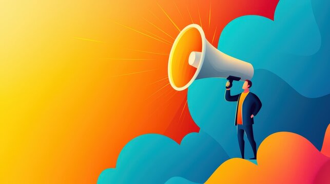 Person with Megaphone on Colorful Background