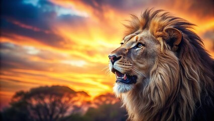 Majestic Lion Silhouette Roaring: Tilt-Shift Miniature Wildlife Photography