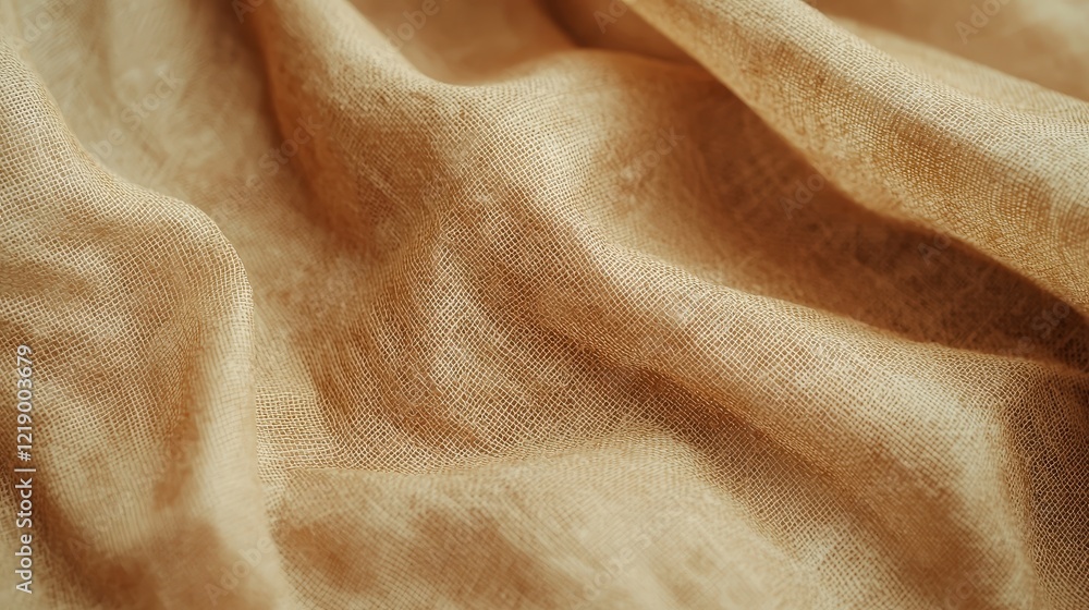 Poster close up of tan colored fabric showing texture and weave patterns for textile design and fashion app