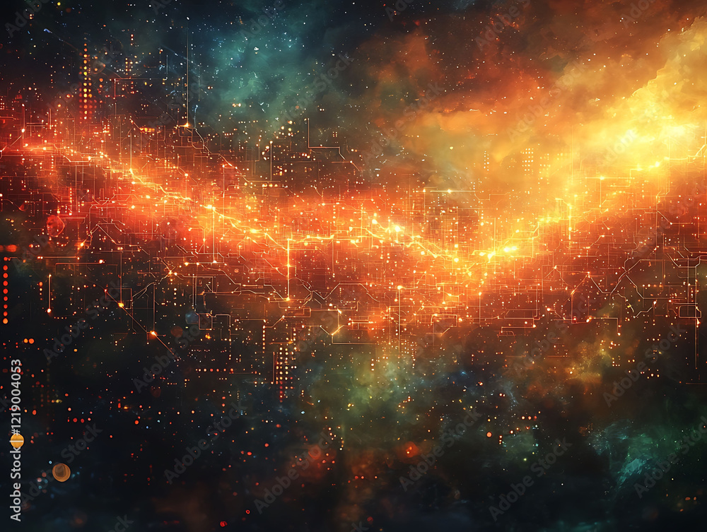 Aufkleber stunning abstract artwork depicting a futuristic circuit board embedded within a vibrant nebula. per