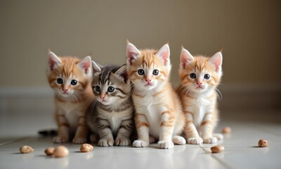 Curious Orange and Gray Kittens Examining Scattered Objects on Light Floor