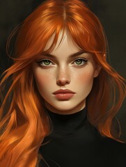 Young woman with striking red hair and green eyes