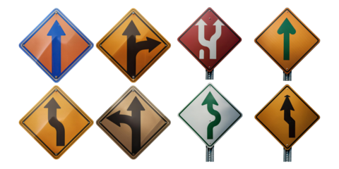 Directional Road Signs for Navigation and Travel, PNG collection, set bundle, isolate on transparent or white background