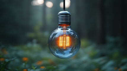 Illuminating the Forest: A Glowing Bulb in a Mystical Setting