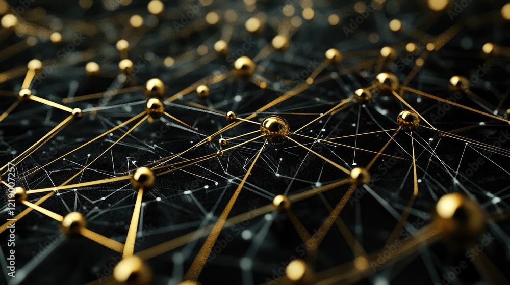 Poster a digital d rendering of blockchain networks connecting cryptocurrency coins.