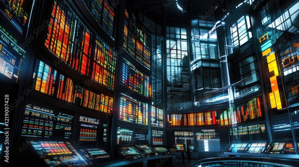 Poster a digital representation of the nasdaq stock market interface with vibrant data points.