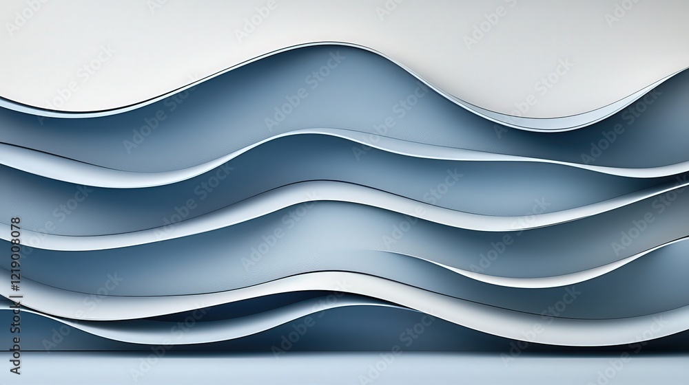 Poster 3d wave of blue and white paper flowing in abstract design with smooth curves and depth
